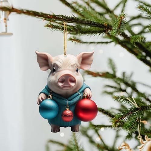 Cute Cartoon Christmas Pig Hanging Ornament