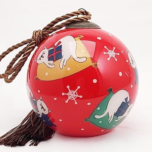 Handcrafted Painted Glass Ornament with Gift Box Sleepy Kitten Decor