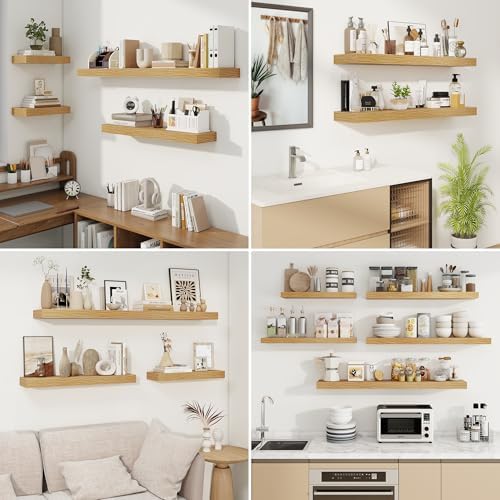 Fuqing Floating Shelves Wall Mounted Oak 65 Inch Set of 3