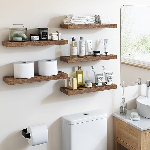 Fixwal 158in Floating Shelves Rustic Brown 5 Pack