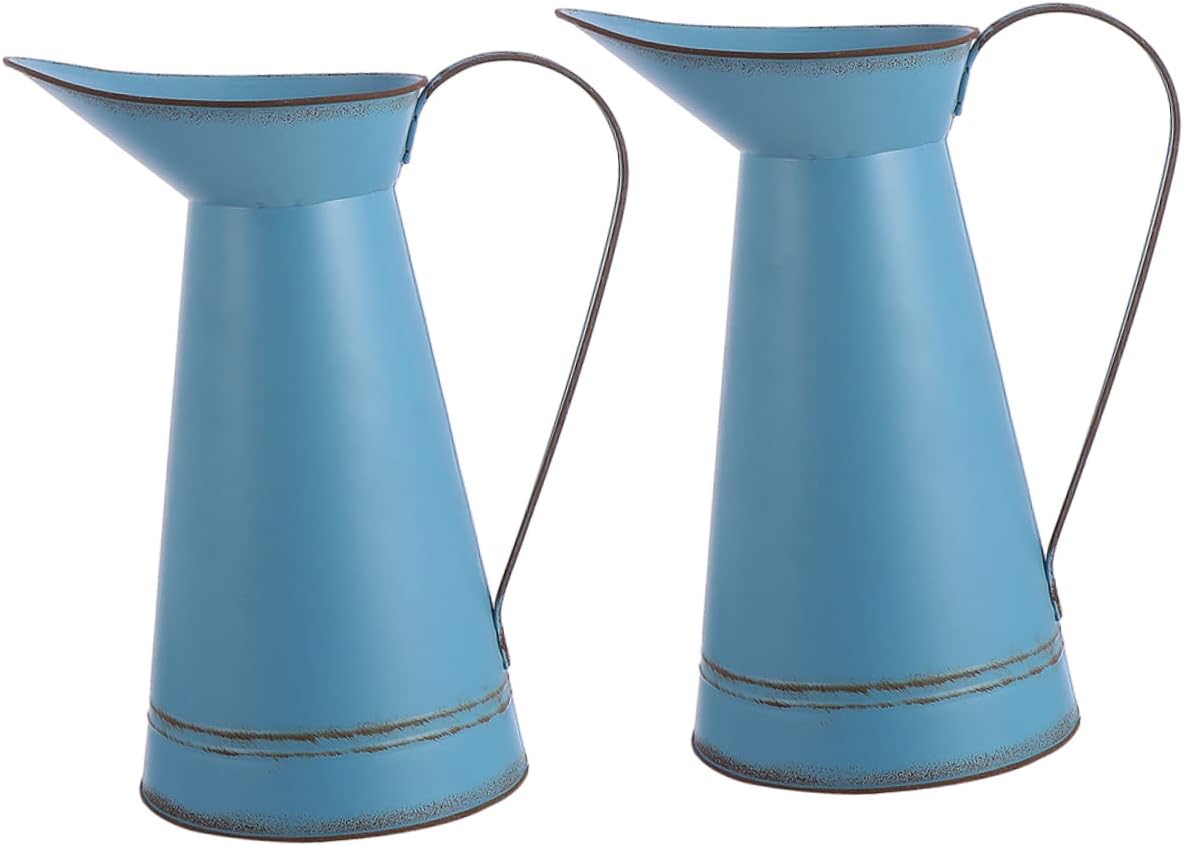 Unomor 2pcs Retro Metal Flower Vase with Bucket Pot Design