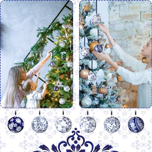 Cindeer 6 Pcs Christmas Porcelain Balls Blue White Decor