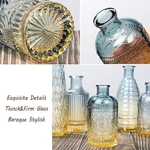 Baroque Bud Glass Vases Set of 4 - Blue Gradient Retro Style