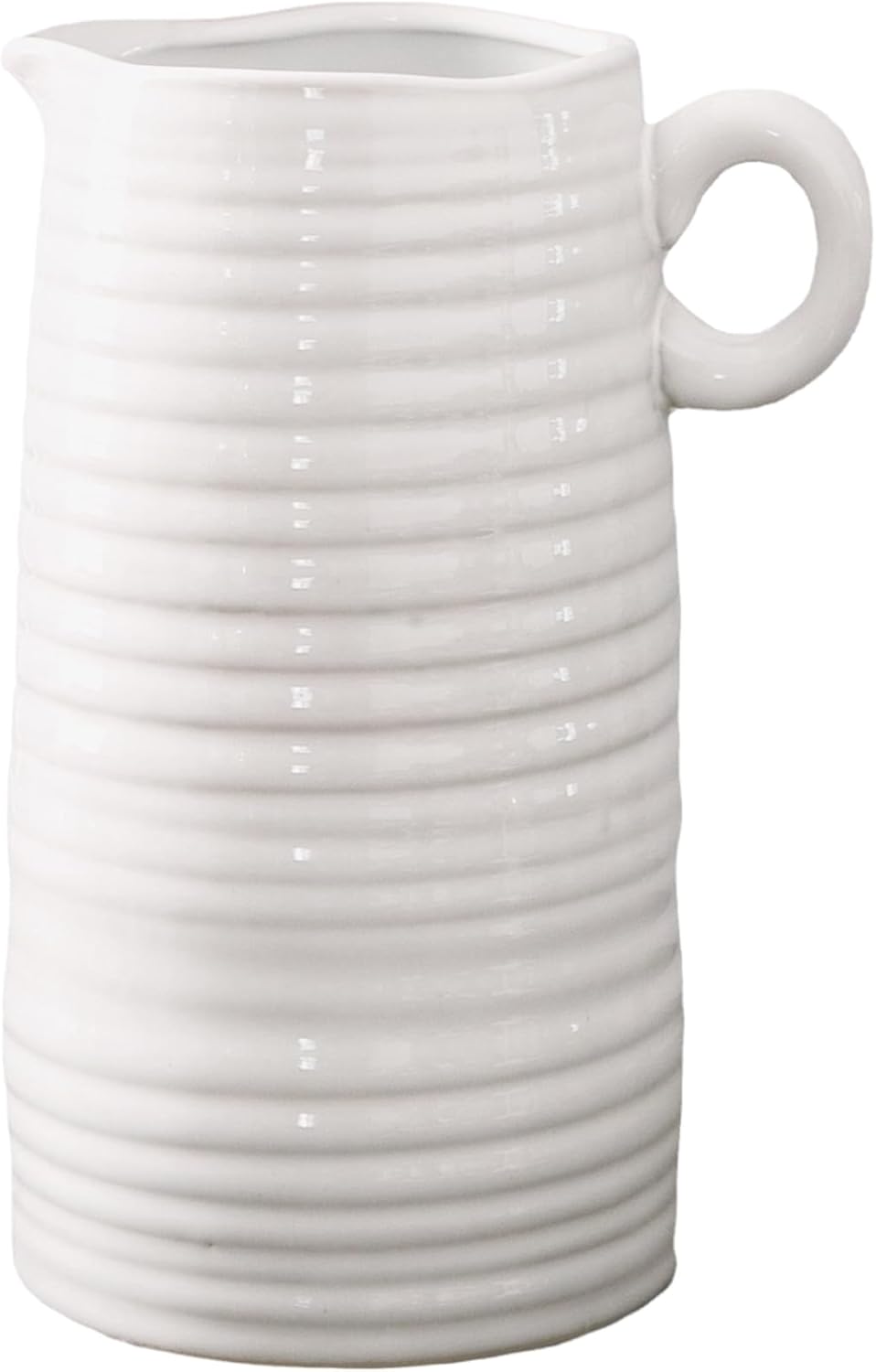 White Ceramic Vase 8 Inch Tall Modern Farmhouse Decor