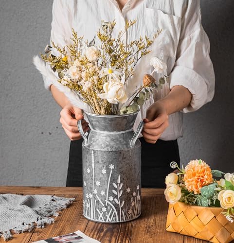Vintage Galvanized Metal Milk Can Flower Vase