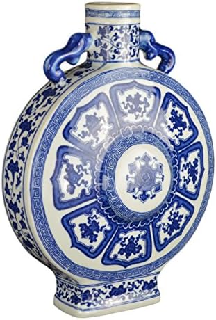 Blue and White Porcelain Eight Treasures Flat Jar Vase 19 Inch