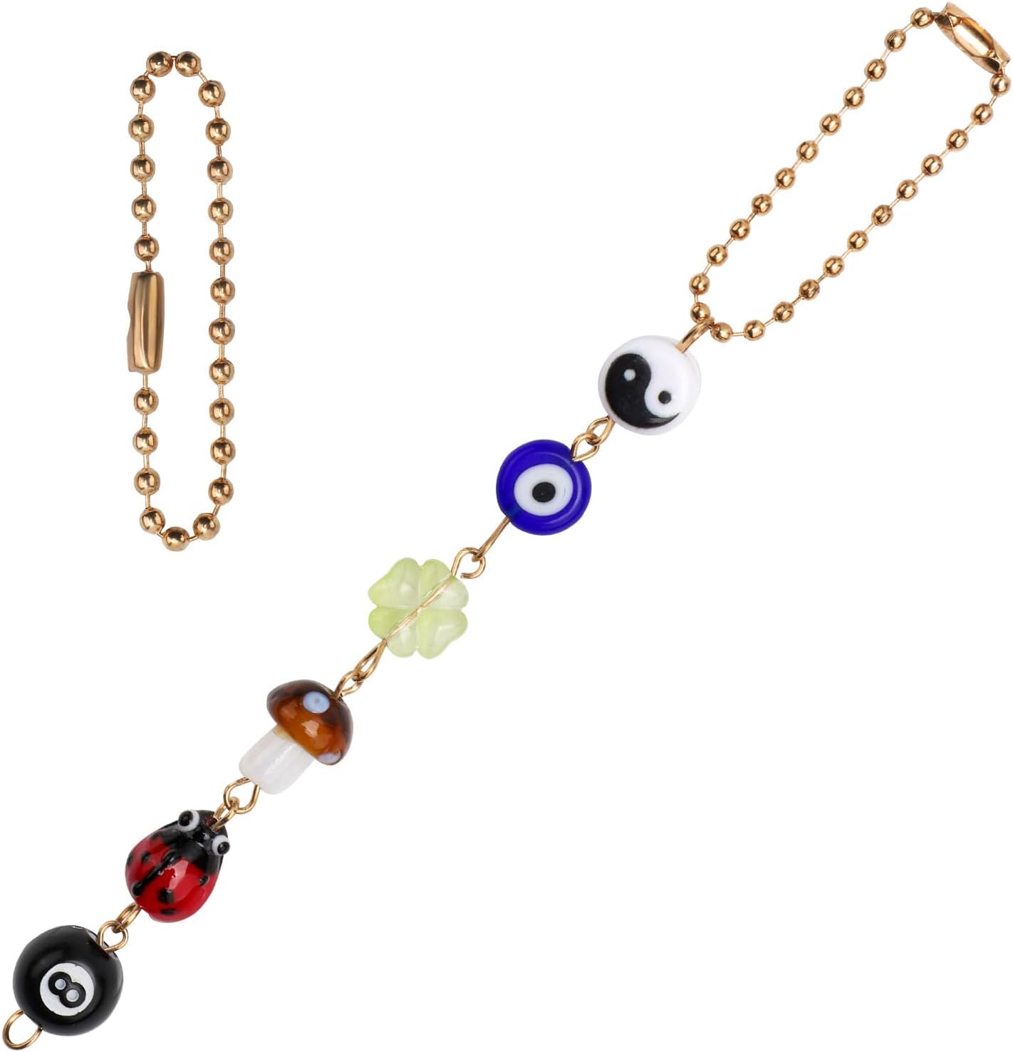 Evil Eye Car Charm with Yin Yang and Four Leaf Clover