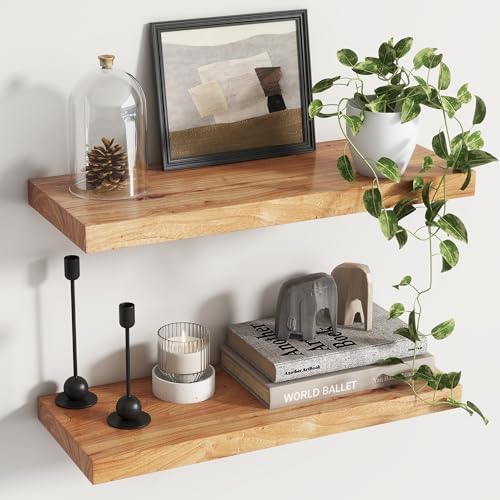 Venusmiles Rustic Elm Wood Floating Shelves Set of 2
