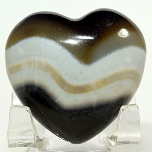 43mm Agate Heart Natural Banded Crystal Love Stone with Acrylic Stand