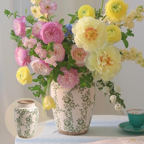Ronasip Retro Ceramic Vase Green 10 Inch