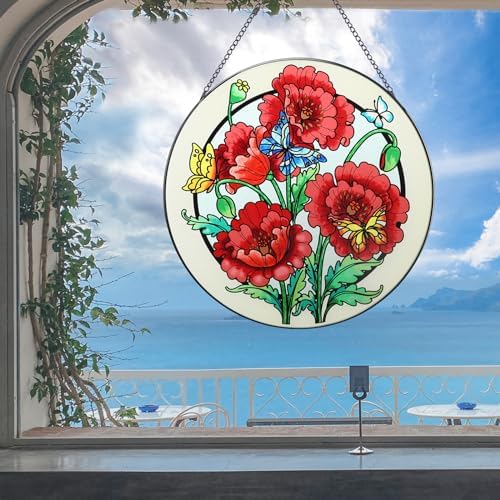 MUMTOP Stained Glass Suncatcher - 12 Inch Poppy Wall Art