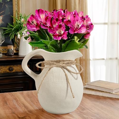 Brighomrom Farmhouse Ceramic Vase with Handle