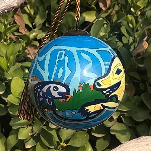 Inside Painted Glass Ornament - Wolf Fish 90mm