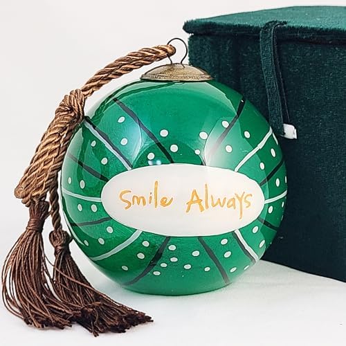 Turtle Fox Green Inside Painted Glass Ornament with Premium Gift Box
