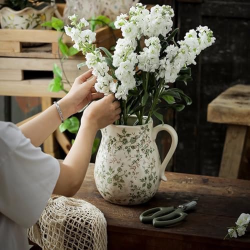 Beige Green Ceramic Vase with Handle for Home Decor