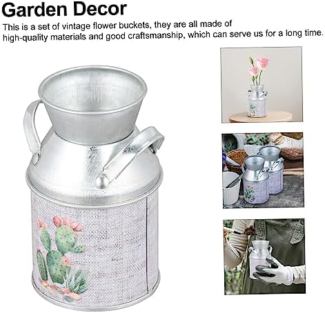 PRETYZOOM 3pcs Retro Tinplate Flower Vase with Handle