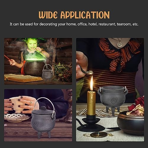 BESTonZON Triple Moon Cast Iron Cauldron with Lid Halloween Decor