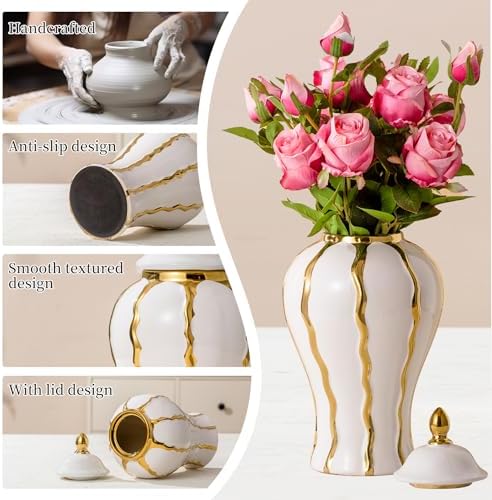 White Gold Ginger Jar with Lid Ceramic Vase