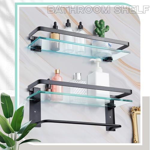 Suzile 2 Pack Floating Bathroom Shelves with Towel Bar