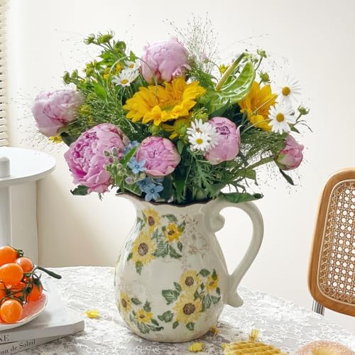 Ceramic Rustic Sunflower Vase for Home Decor