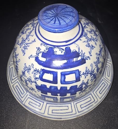 19 Inch Blue and White Ginger Jar Vase with Double Happiness Pattern
