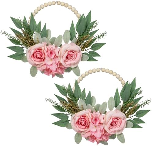 Dilatata 10 Inch Artificial Floral Wreaths 2 Pack Pink