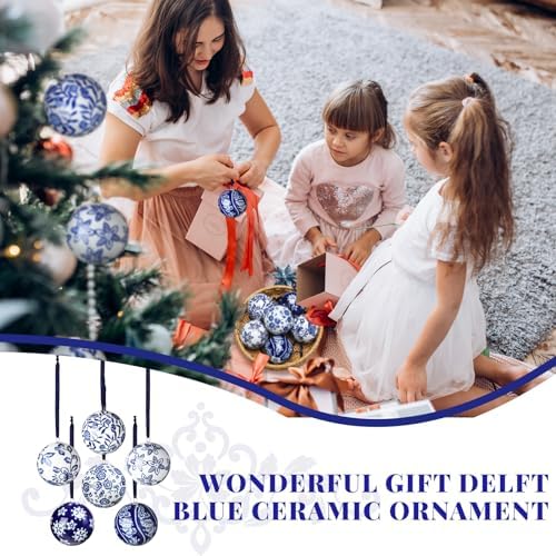 Cindeer 6 Pcs Christmas Porcelain Balls Blue White Decor
