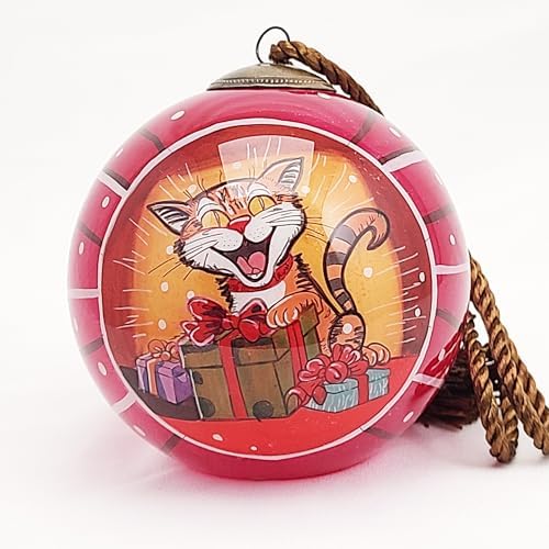 Handmade Painted Glass Ornament with Premium Gift Box Unique Cat Design Collectible
