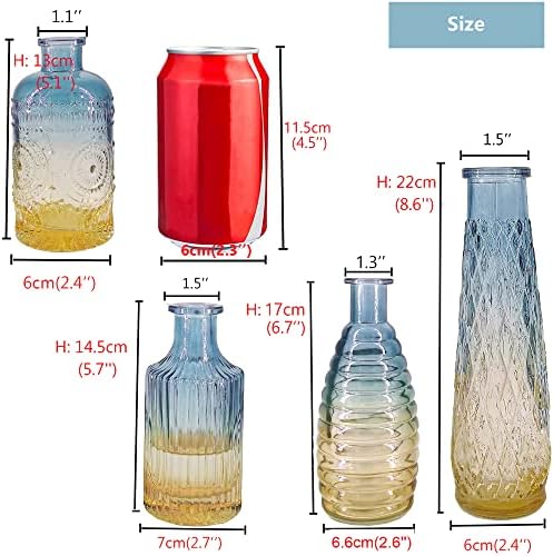 Baroque Bud Glass Vases Set of 4 - Blue Gradient Retro Style