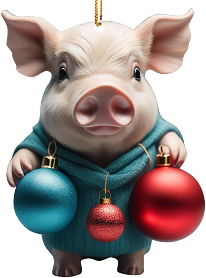 Cute Cartoon Christmas Pig Hanging Ornament