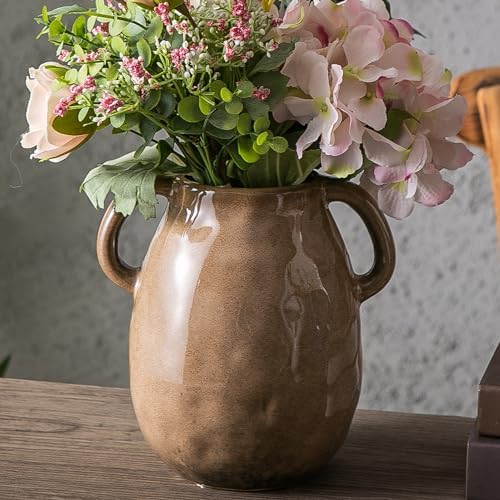 Kimdio Brown Ceramic Vase with Handles