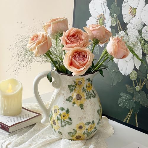 Ceramic Rustic Sunflower Vase for Home Decor