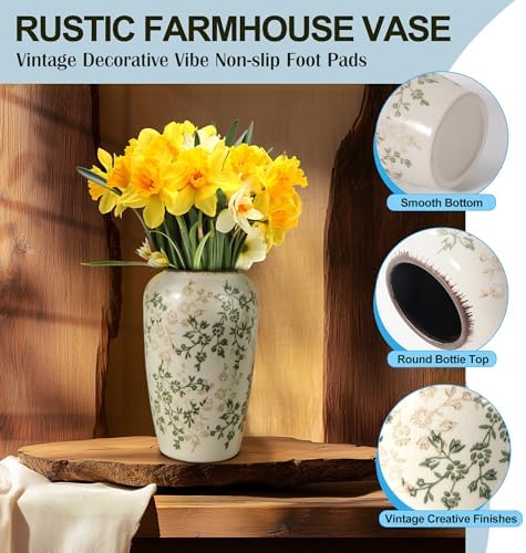 Rustic Ceramic Vase with Crackle Glaze Farmhouse Decor