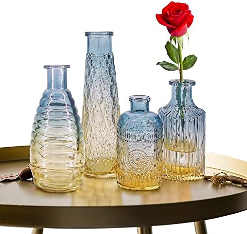 Baroque Bud Glass Vases Set of 4 - Blue Gradient Retro Style