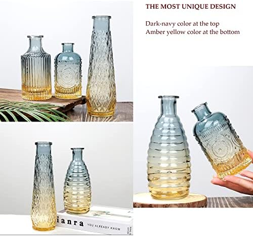 Baroque Bud Glass Vases Set of 4 - Blue Gradient Retro Style