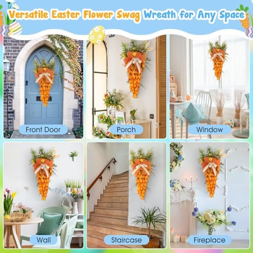 Easter Tulip Swag Decor with Bunny Handmade Wreath