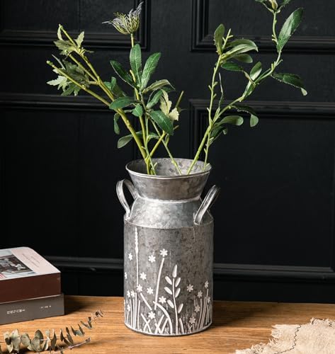 Vintage Galvanized Metal Milk Can Flower Vase