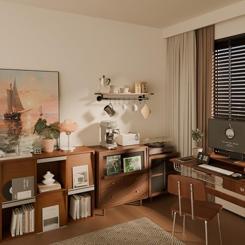 Tediduwa Bathroom Shelf with Towel Bar 36 Inch Floating Industrial Wood Shelf