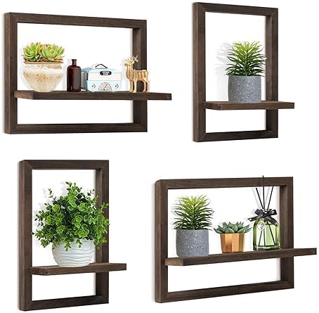 Rustic Square Floating Shelves Set of 4 Wood for Wall