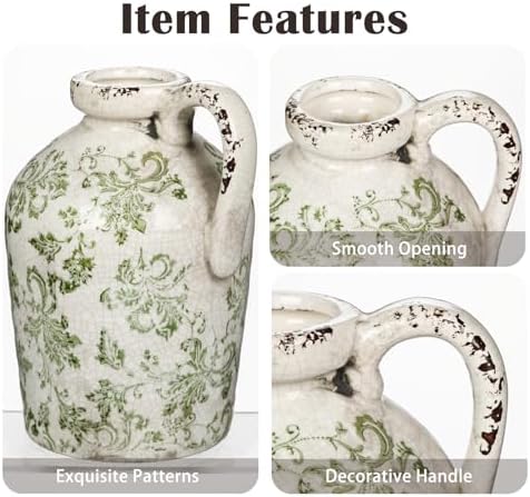 9 Inch Ceramic Green and White Vase for Centerpieces