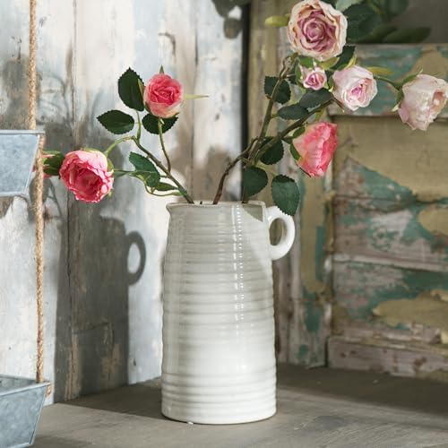 White Ceramic Vase with Handle Modern Farmhouse Decor