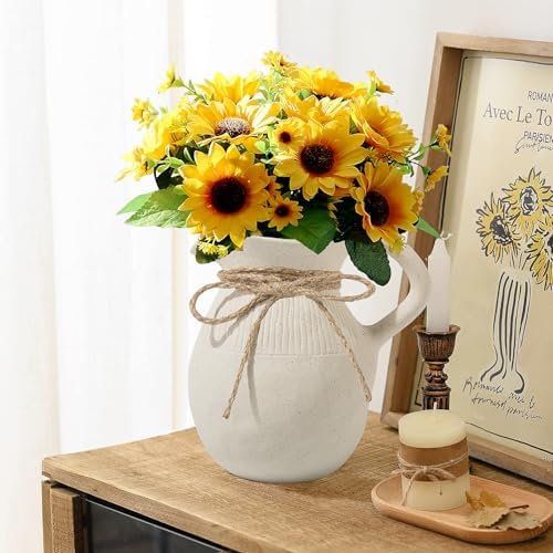 Brighomrom Farmhouse Ceramic Vase with Handle