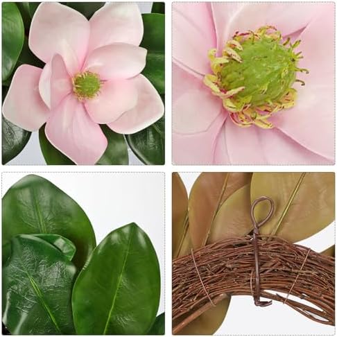 20 Inch Artificial Pink Magnolia Wreath for Front Door