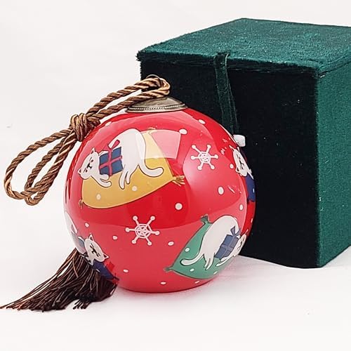Handcrafted Painted Glass Ornament with Gift Box Sleepy Kitten Decor