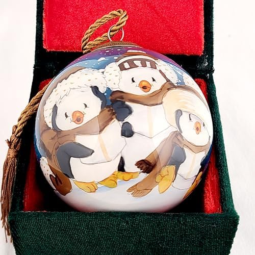 Honeylet Inside Painted Glass Penguin Ornament