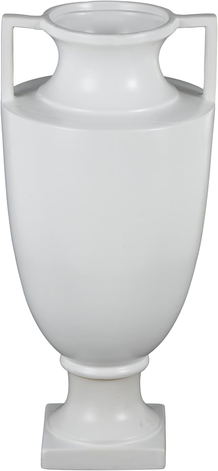 Deco 79 White Ceramic Fluted Urn Vase with Handles