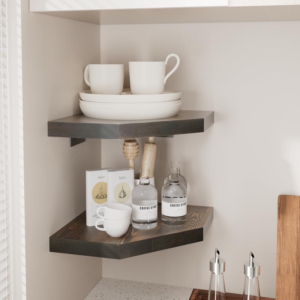 Habudda Corner Shelf Dark Walnut 100 Pine Wood