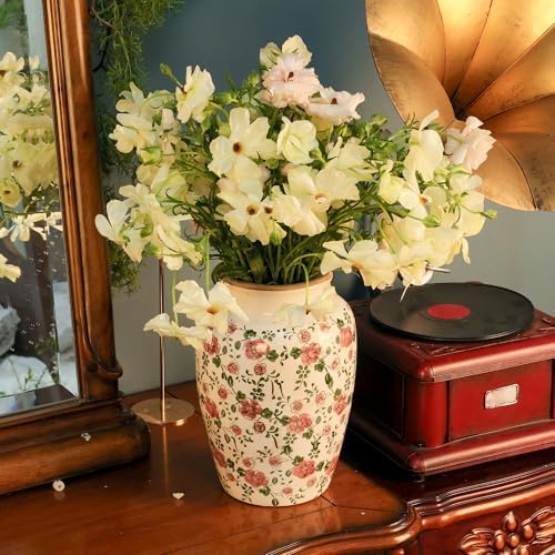 10 Inch Floral Farmhouse Ceramic Vase with Crackle Glaze