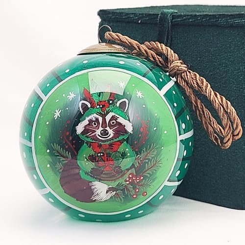 Hand-Painted Glass Ornament with Premium Gift Box Raccoon G Art