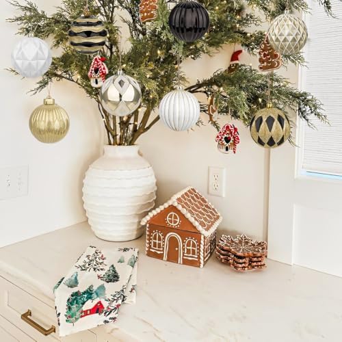 Hollyone 4 Inch Black White Gold Christmas Ornaments 12 Pcs